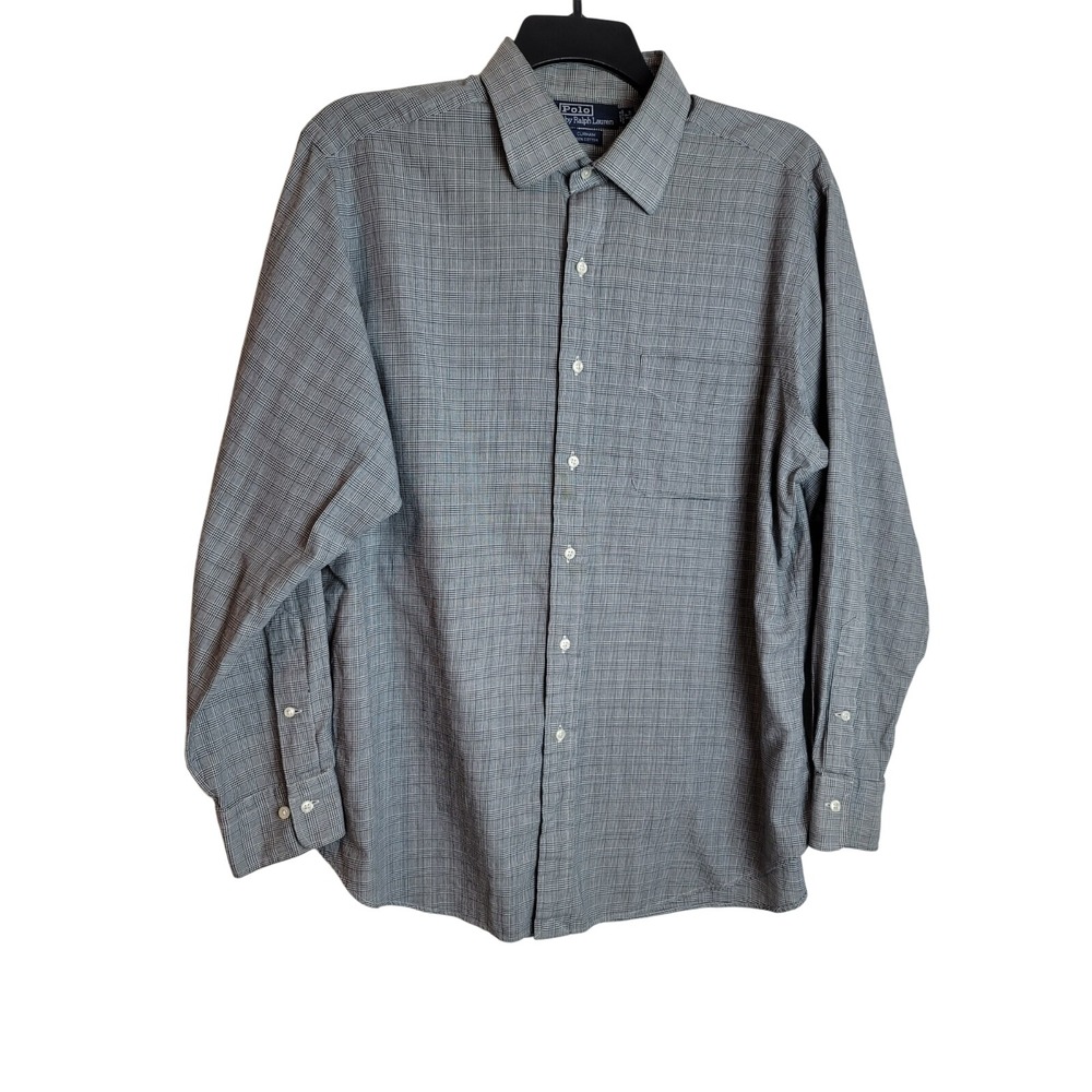 Polo Ralph Lauren Curham Mens 17 34/35 Grey Glen Plaid Cotton Button Up Shirt